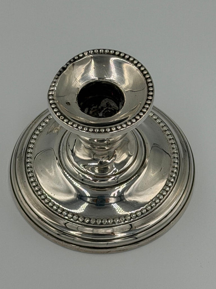 Pair of Antique Sterling Silver Candlesticks with Beaded Rim Detail
