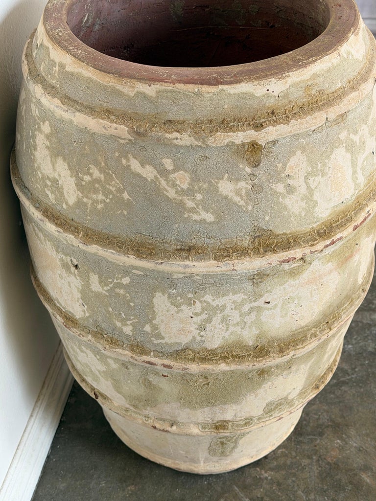 Vintage Barrel Form Terracotta Planter - Ribbed Olive Jar