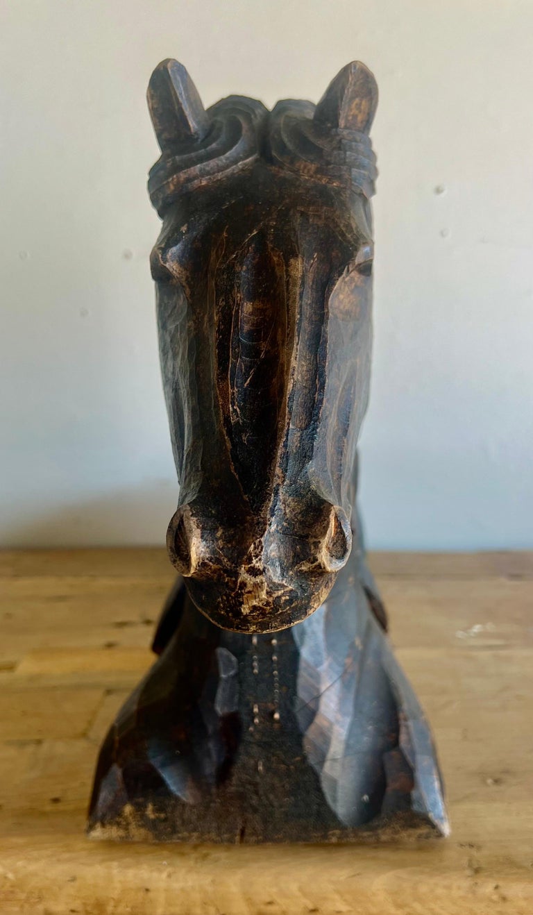 Pair of Primitive Hand Chiseled Horse Sculptures