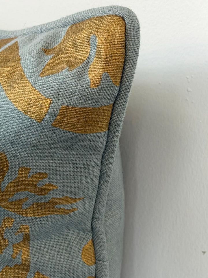 Nomi Stenciled Linen Lumbar Pillows in Celeste Blue, USA