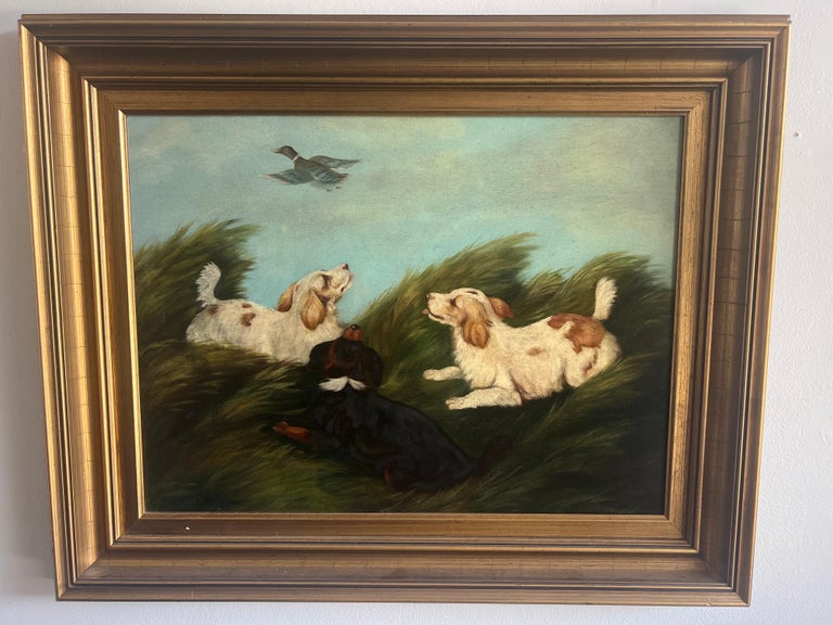 English Oil on Canvas Depicting Trio of Spaniels