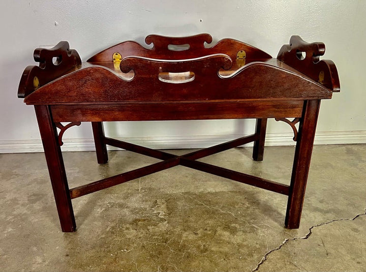 English Chippendale Inlaid Mahogany Tea Table C. 1940's