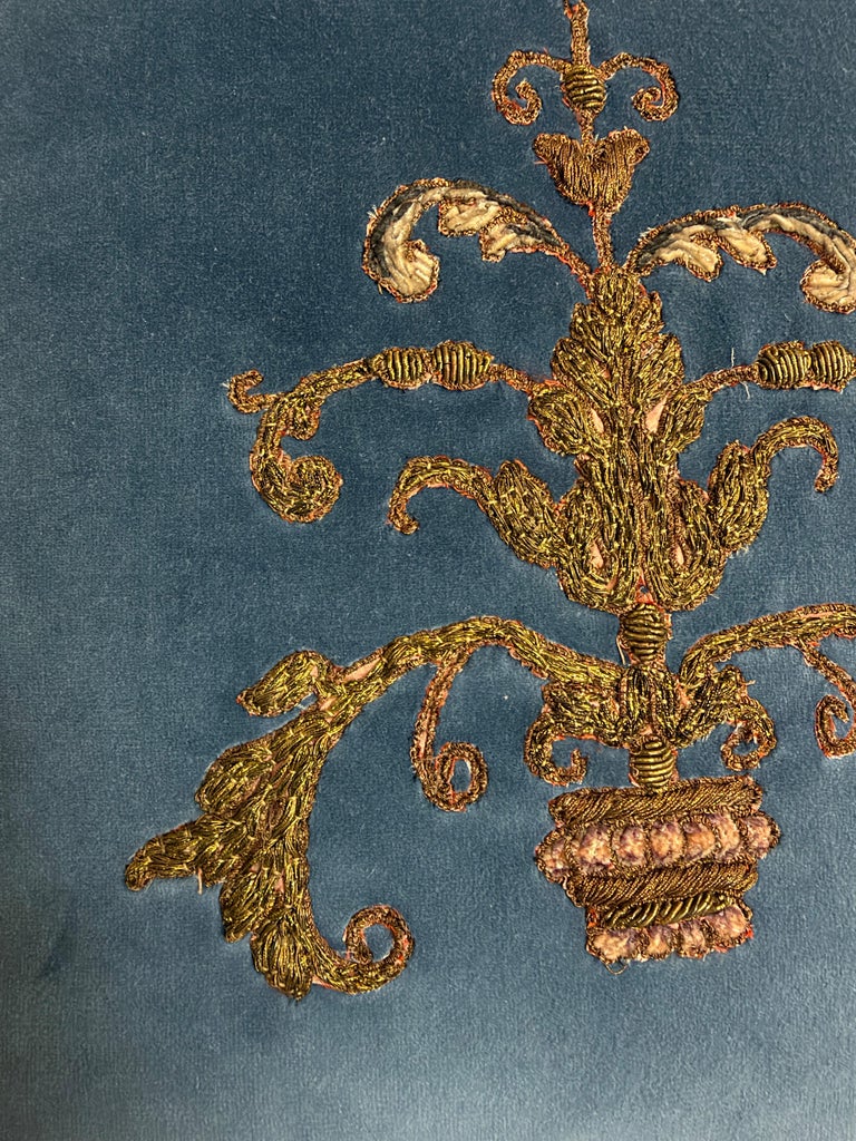 Pair 19th Century French Metallic Applique - Hand-Embroidered Velvet Pillows