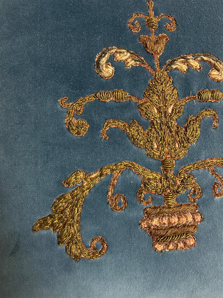 Pair 19th Century French Metallic Applique - Hand-Embroidered Velvet Pillows