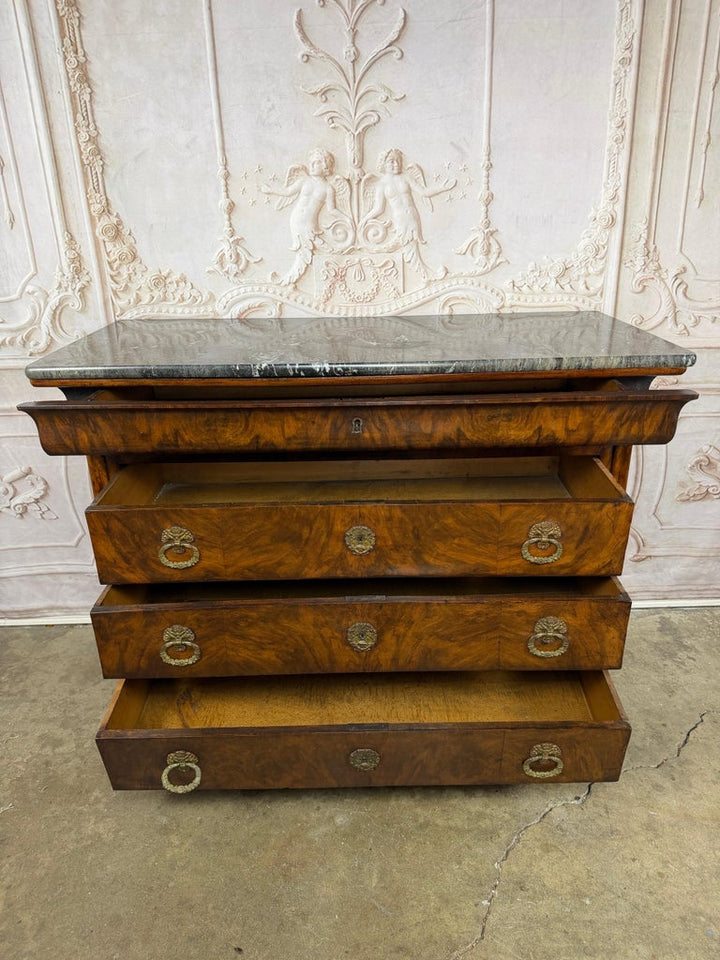 Antique French Louis Philippe Burl Walnut Commode-Marble Top