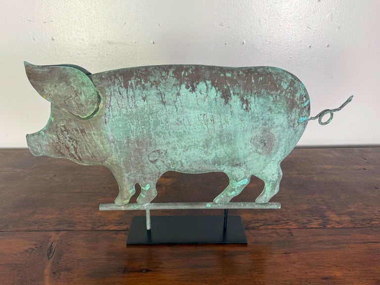 Antique Folk Art Pig Weathervane on Custom Mount