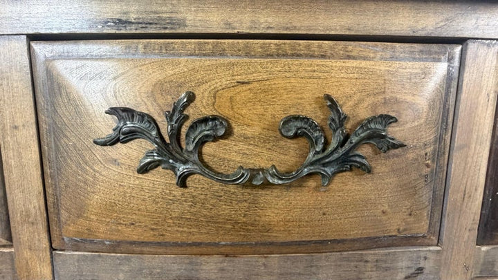 French Louis XV Style 9-Drawer Bombe Dresser in Bleached Fruitwood
