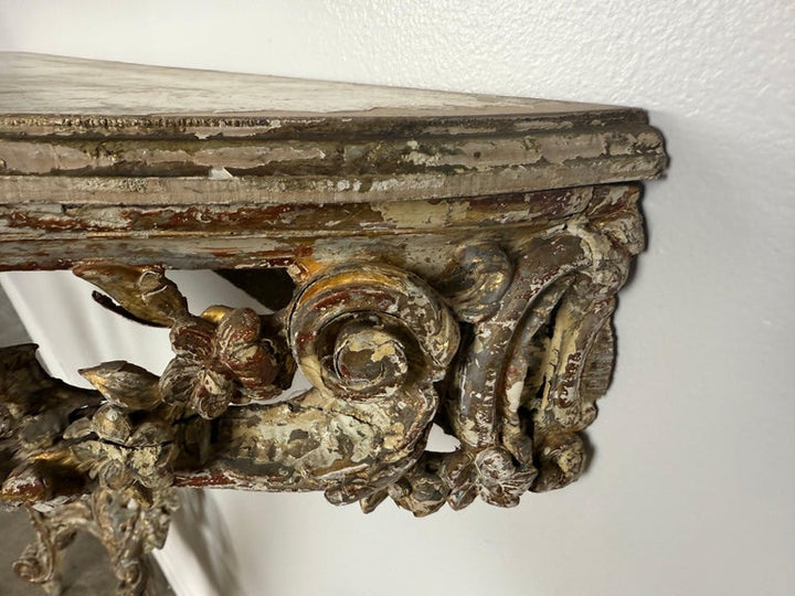 19th-Century Italian Rococo Painted and Giltwood Console Table