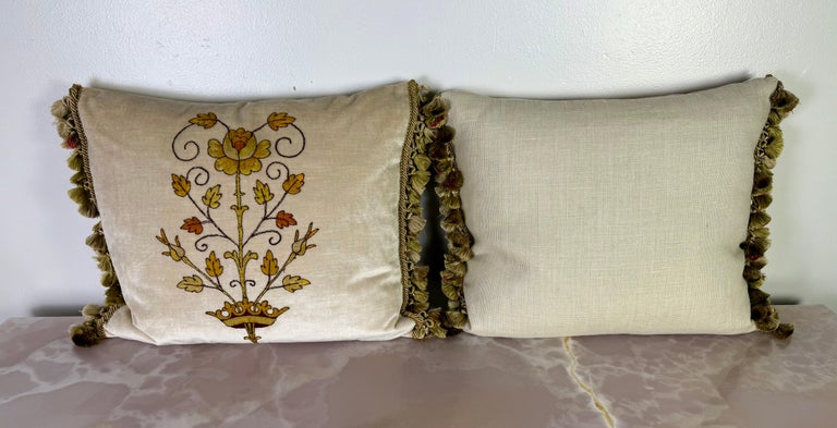 Pair of Pillows with 19th Century Hand-Applied Appliqués