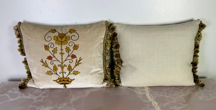 Pair of Pillows with 19th Century Hand-Applied Appliqués