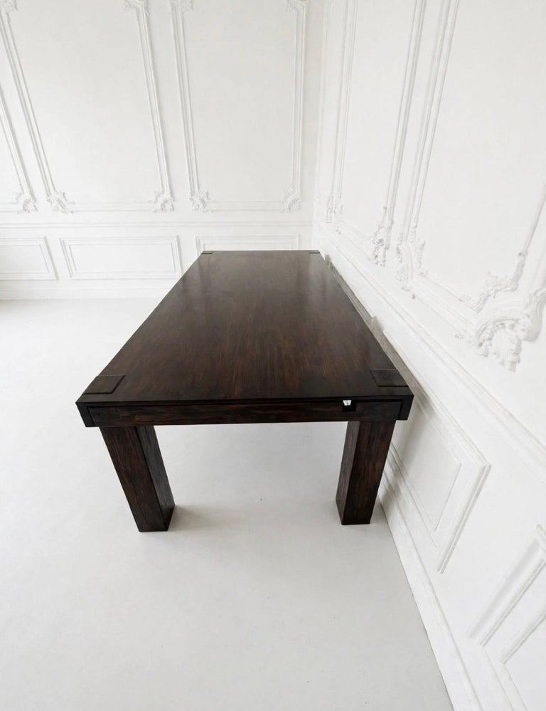 Monumental Minimalist Extendable Dining Table In High-Gloss Ebonized Hardwood