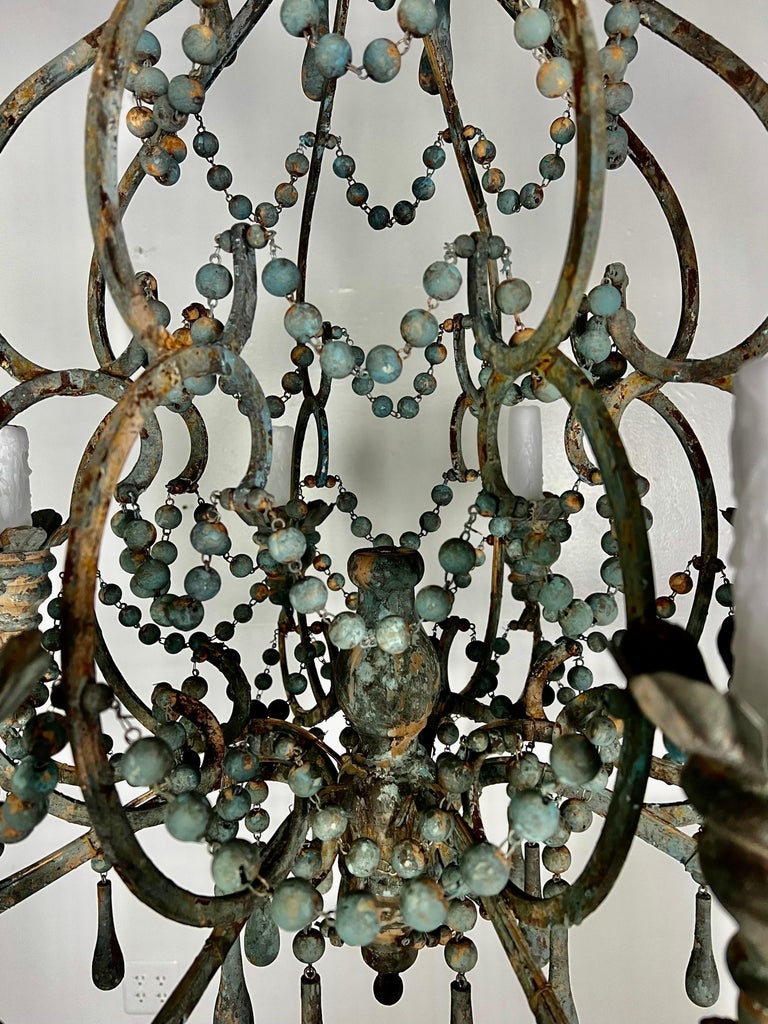 Italian Style Wood and Iron Chandelier with Wood Drops By MLA