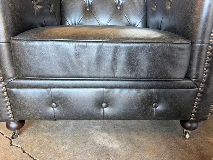 Pair of English CHesterfield Club Chairs- Tufted Armchairs