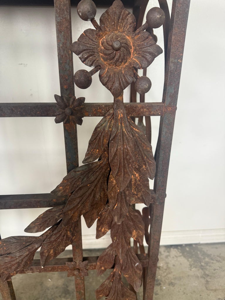 Monumental Hand-Wrought Iron Console with Stone Medallion and Classical Garlands
