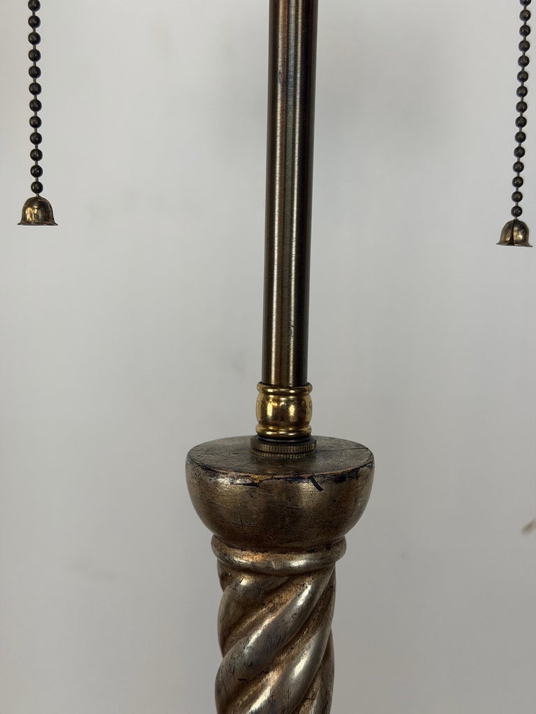 Pair of Italian Baroque Barley Twist Table Lamps - Silvered and Giltwood