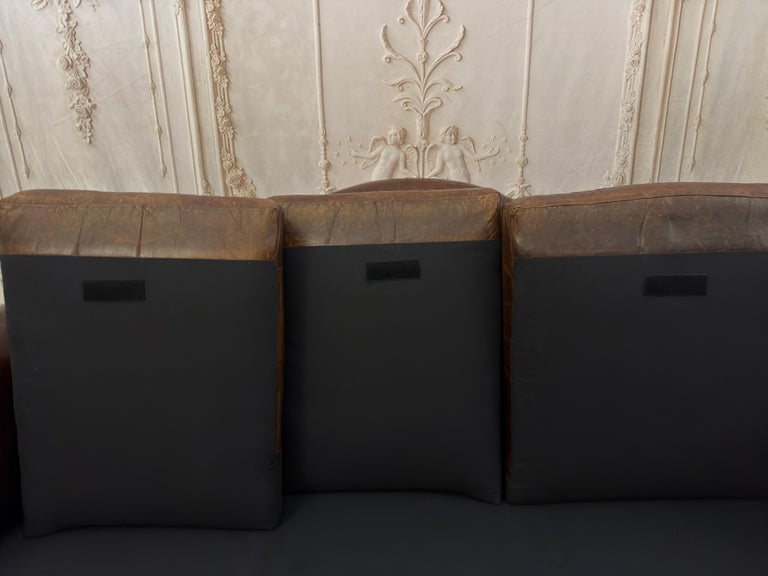 Ralph Lauren Home "Belmont" Hand-Carved Leather Camelback Sofa With Scroll Arms
