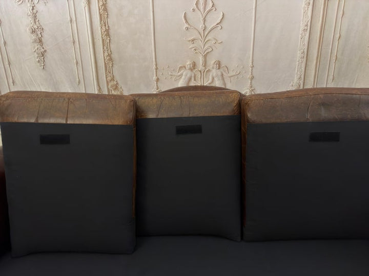 Ralph Lauren Home "Belmont" Hand-Carved Leather Camelback Sofa With Scroll Arms