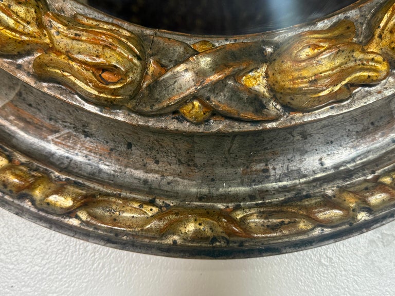 19th Century Italian Oval Mirror in Burnished Silver Leaf and Gold