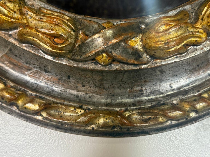 19th Century Italian Oval Mirror in Burnished Silver Leaf and Gold