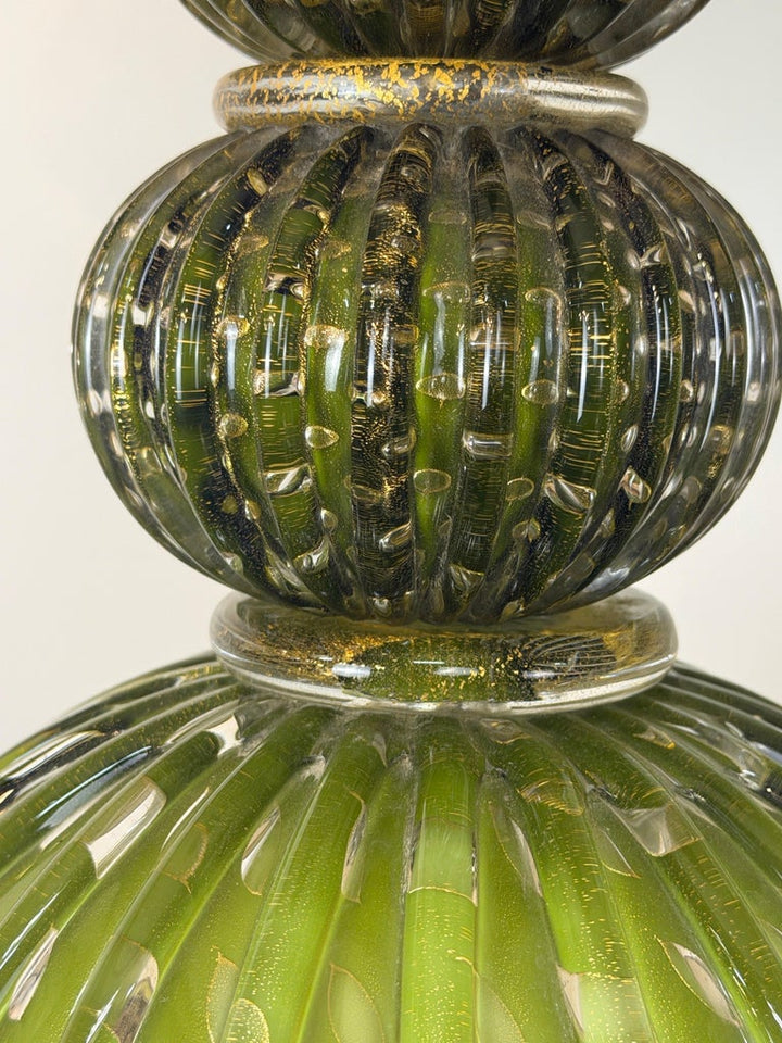 Pair of Vintage Murano Glass Table Lamps - Barovier &amp; Toso Style Olive Green