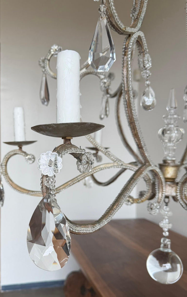 Italian Crystal Beaded Chandelier, Mid-20th Century