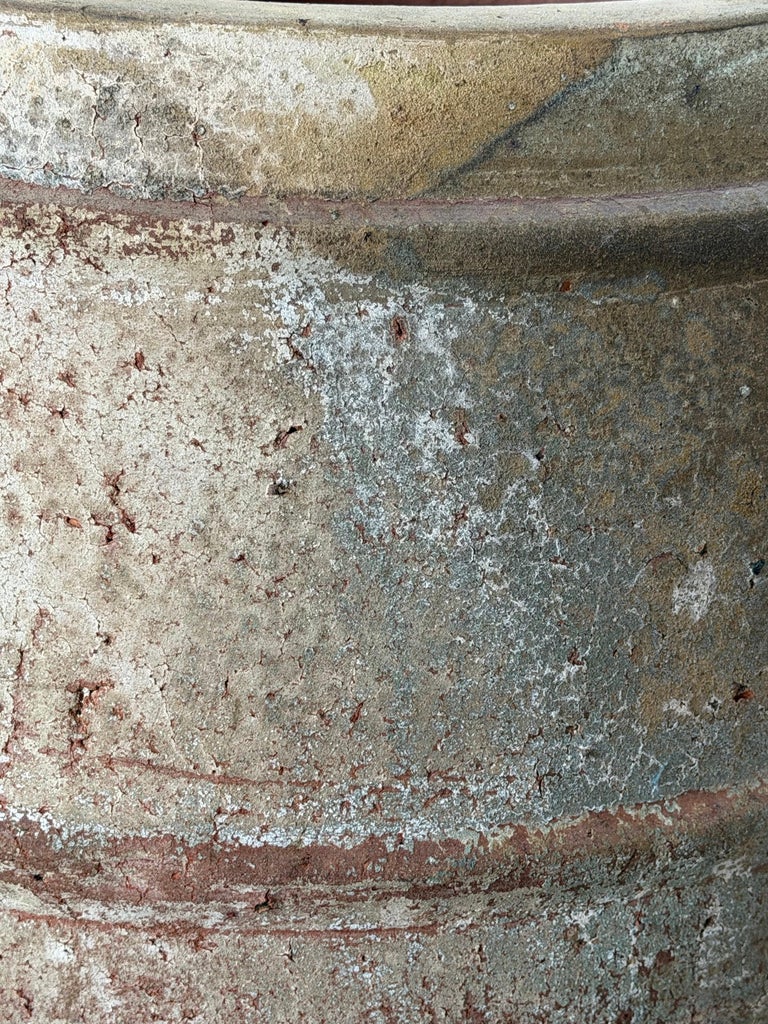 Monumental Ribbed Terracotta Planter with Heavily Distressed Patina