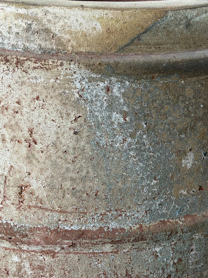Monumental Ribbed Terracotta Planter with Heavily Distressed Patina