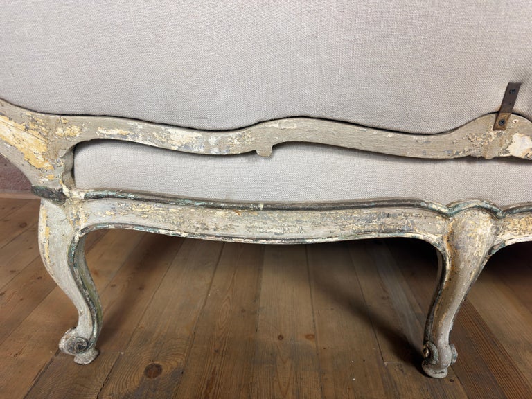 French Louis XV Corbeille Settee with Original Distressed Patina and Shell Crest