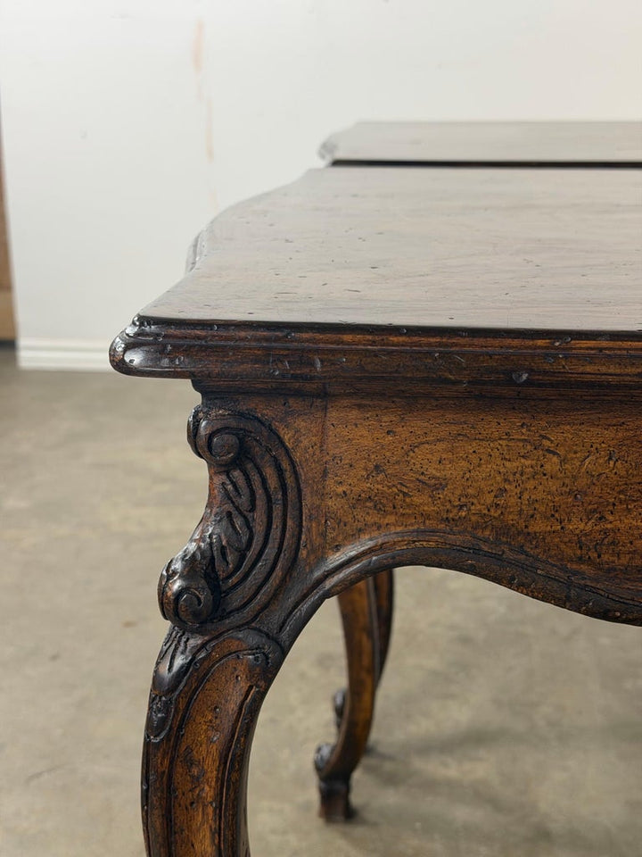 Pair of Louis XV Side Tables, Burl Walnut, Hand-Carved, Circa 1920s
