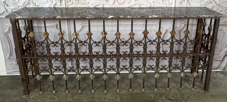 Pair of 19th Century Wrought Iron Consoles with Marble Tops