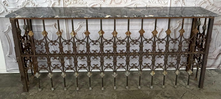 Pair of 19th Century Wrought Iron Consoles with Marble Tops