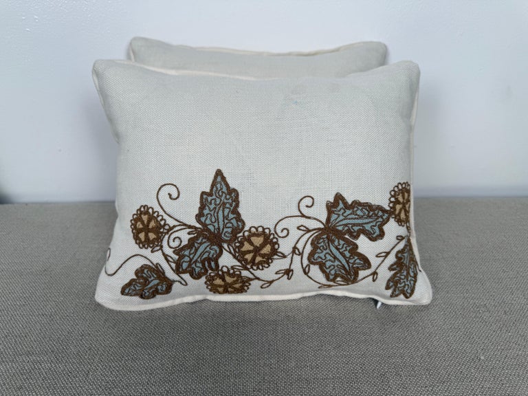 Pair of Linen Embroidered Pillows