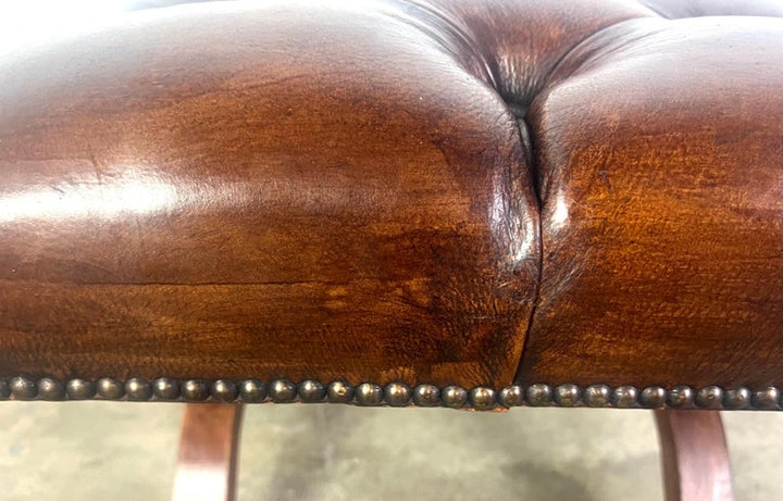 English Leather Tufted Bench C. 1940