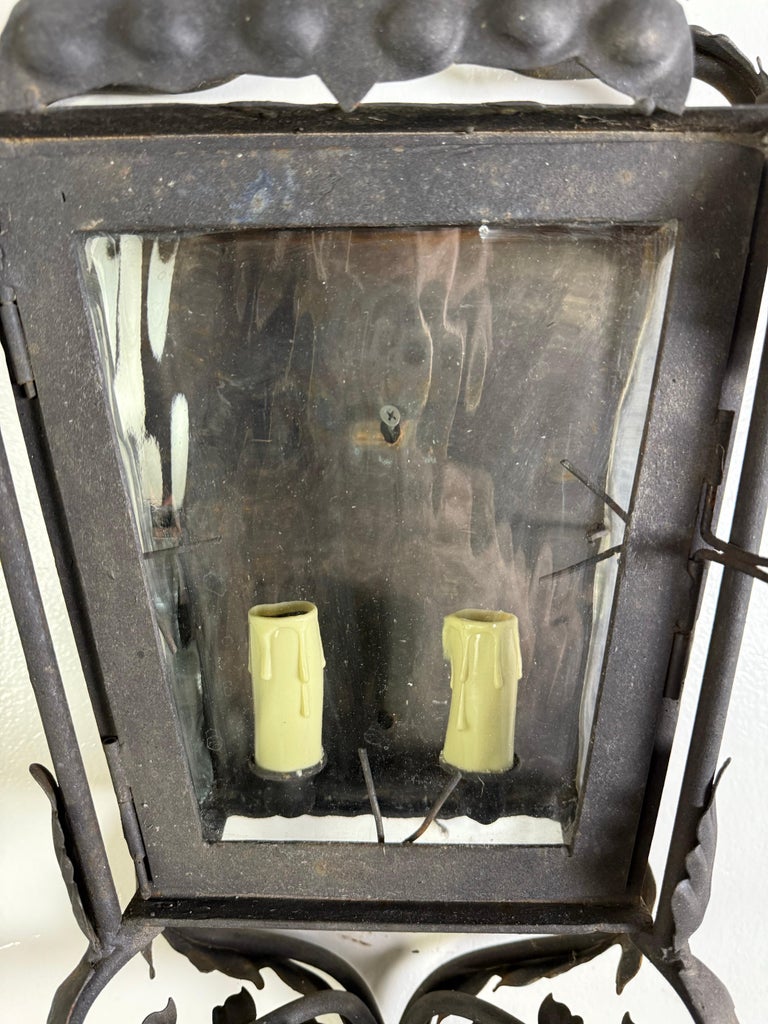 Set of Five Hand-Forged Spanish Wrought Iron Wall Lanterns