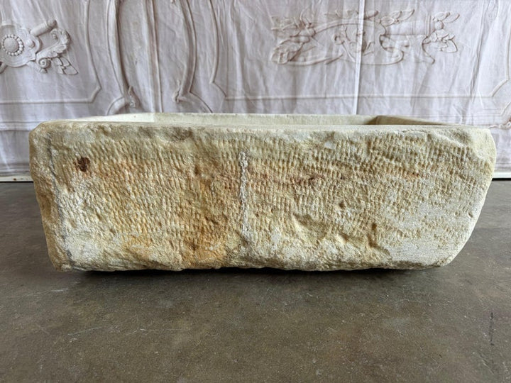 Antique Hand-Carved Stone Farmhouse Sink Basin with Rustic Architectural
