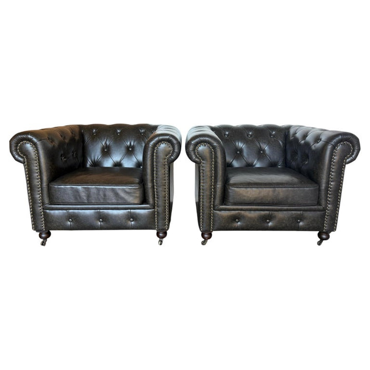 Pair of English CHesterfield Club Chairs- Tufted Armchairs