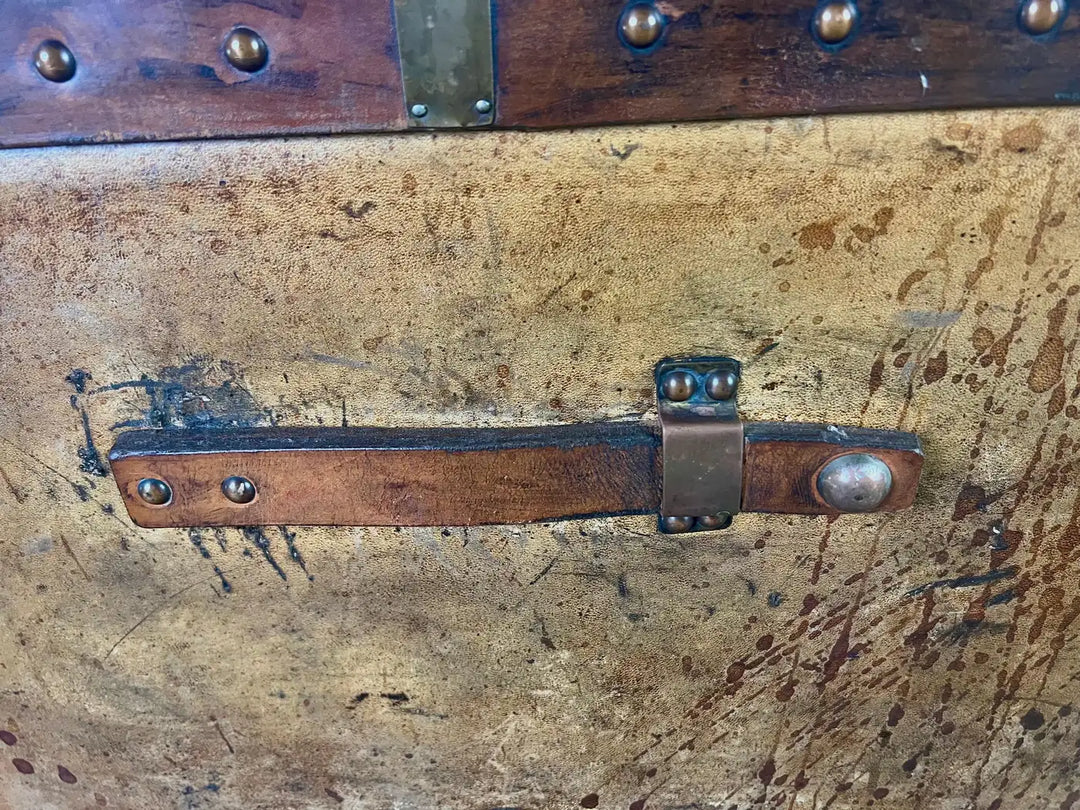 19th C. English Leather Coffee Table/Steamer Trunk