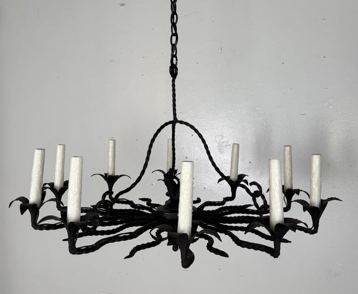 Spanish Revival Wrought Iron Twelve-Light Chandelier, circa 1930