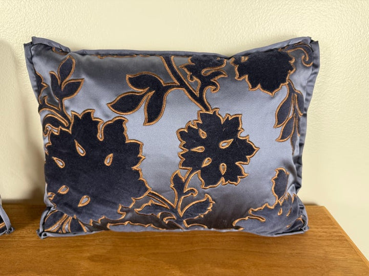 Pair of Petite Blue Velvet and Satin Decorative Pillows