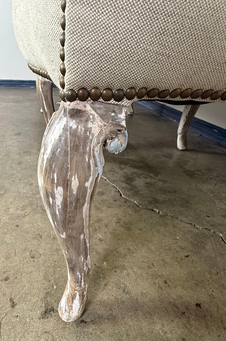 French Louis XV Style Painted Settee with New Linen Upholstery