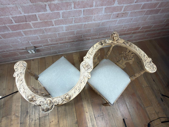19th Century Italian Renaissance Venetian Tête-à-Tête Courting Bench w/ Cherubs