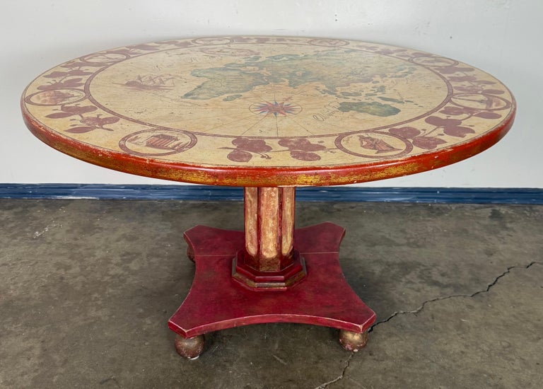 Hand-Painted Italian Map Center Table, circa 1940s