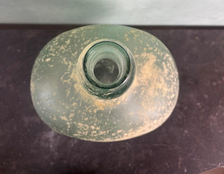 Spanish Hand-Blown Seafoam Glass Vessel with Weathered Patina Finish