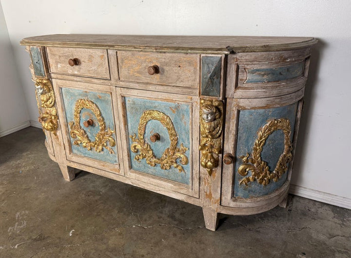 Italian Painted Carved Wood Credenza w/ Wreathes