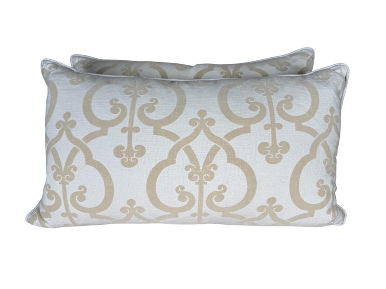 Pair of Custom Cut Velvet and Linen Pillows