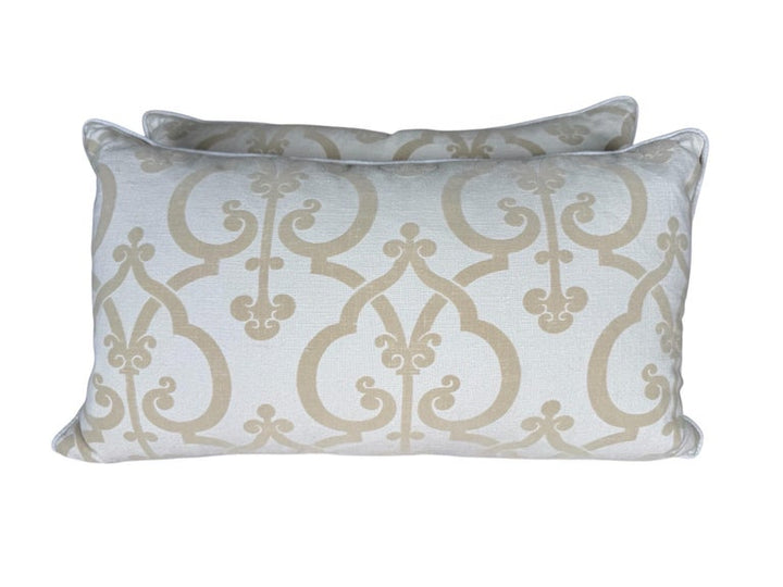 Pair of Custom Cut Velvet and Linen Pillows