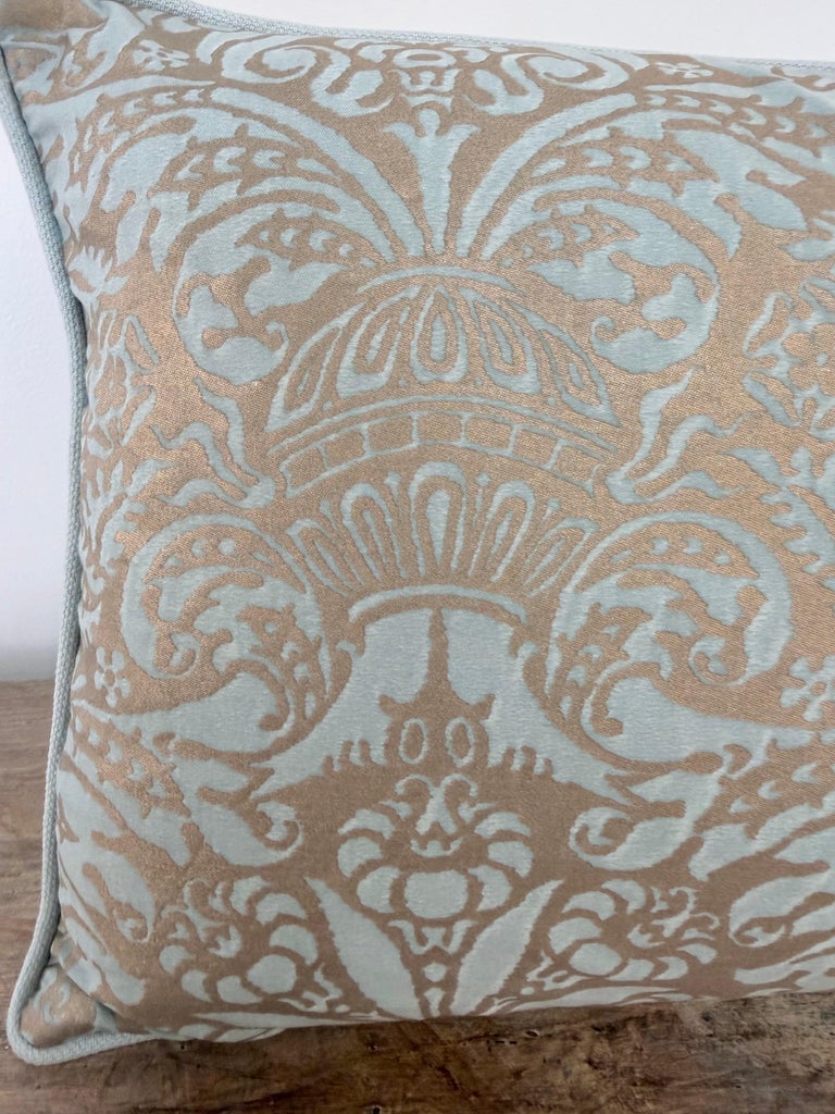 Custom Aquamarine & Gold Fortuny lumbar Pillows
