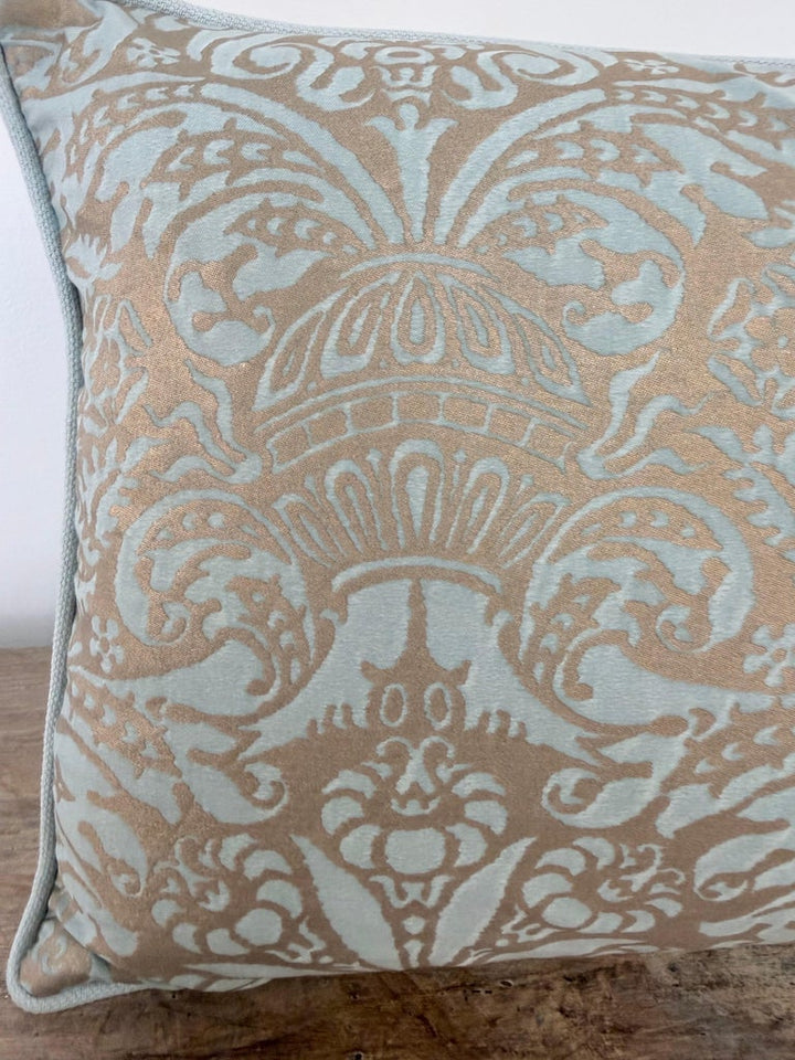 Custom Aquamarine & Gold Fortuny lumbar Pillows