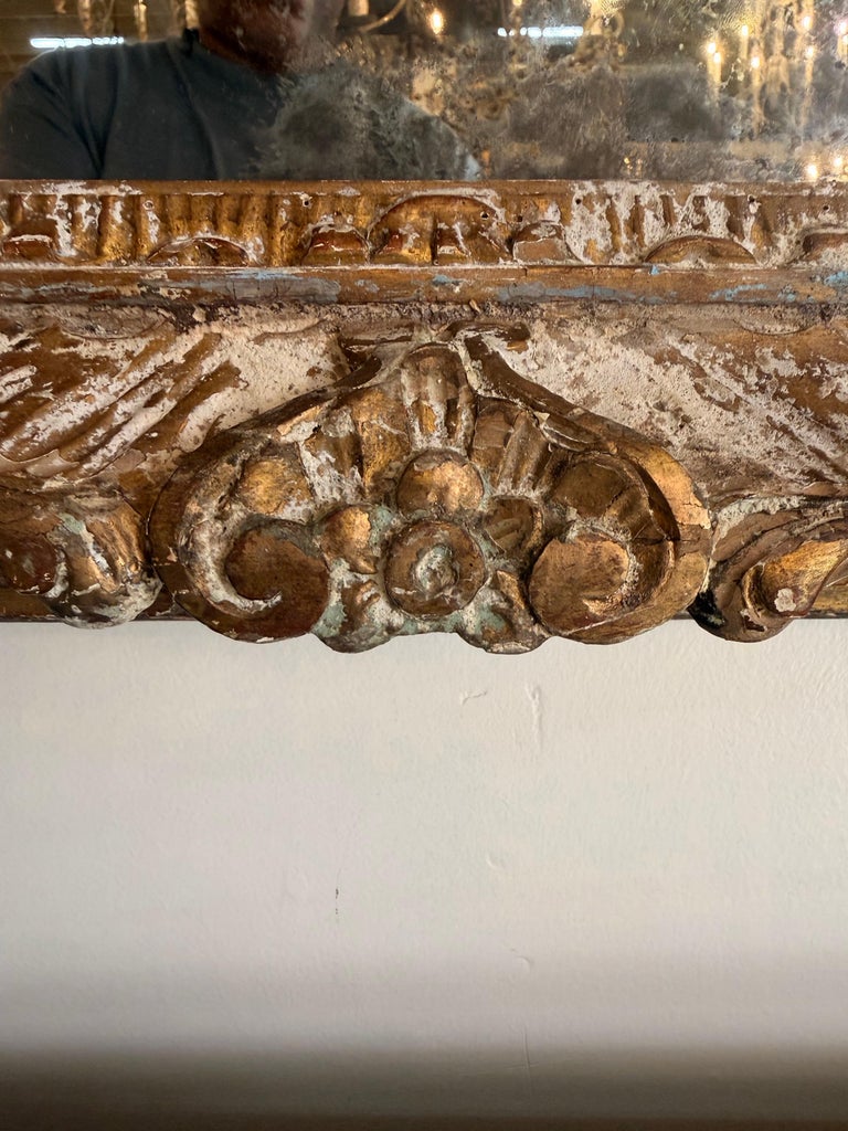 19th Century Spanish Baroque Carved Giltwood Mirror with Original Mercury Glass