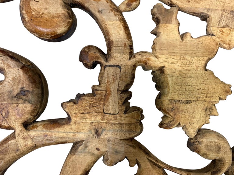 Ornate Carved Wood and Upholstered Headboard